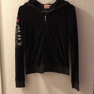 Juicy Couture Black Velour Velvet Hooded Jacket